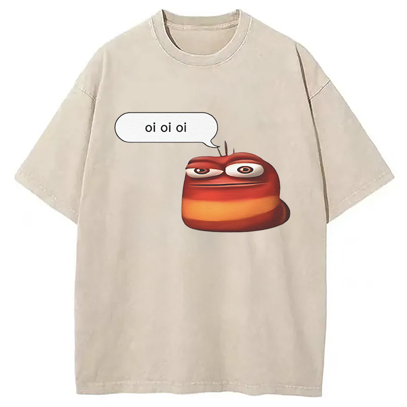 Tokyocanvas Oi Oi Oi Red Larva Funny Washed T-Shirt