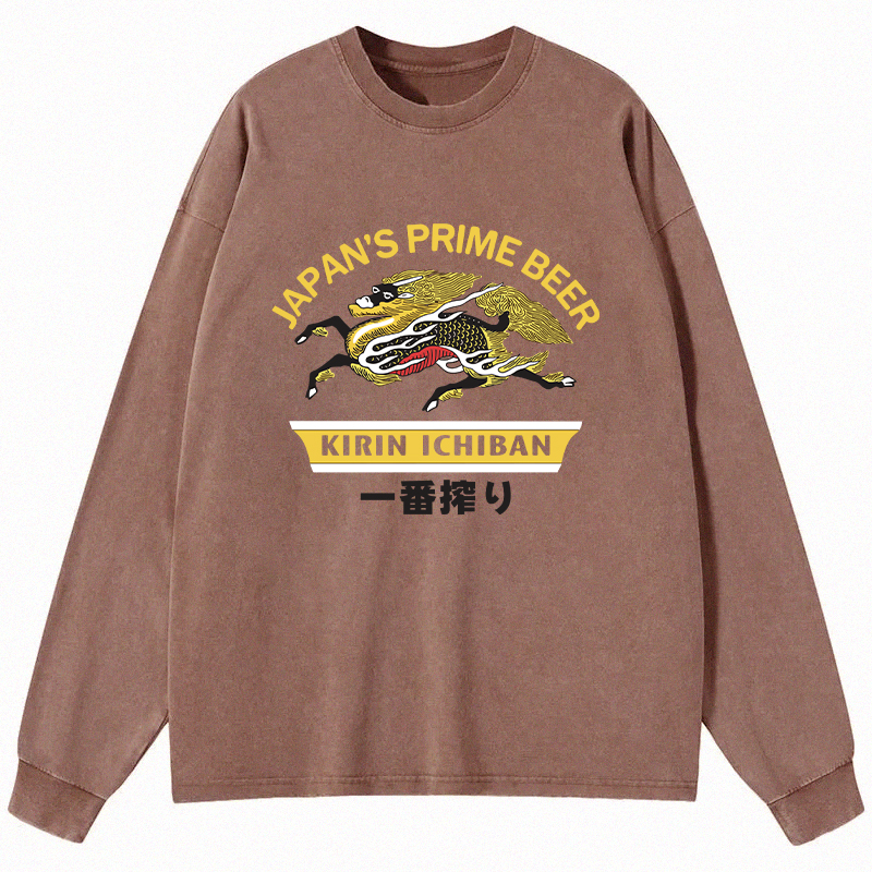 Tokyocanvas Kirin Ichiban Beer Logo Japanese Long Sleeve Washed T-Shir