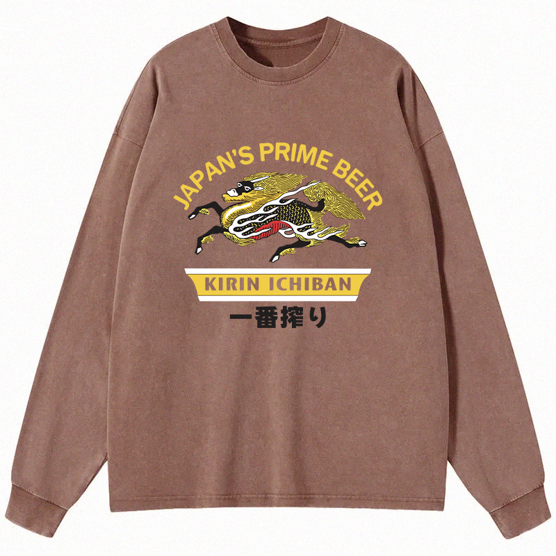 Tokyocanvas Kirin Ichiban Beer Logo Japanese Long Sleeve Washed T-Shirt
