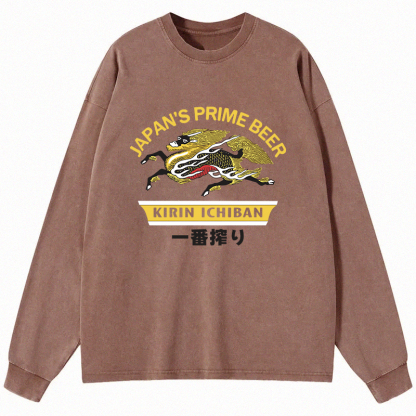 Tokyocanvas Kirin Ichiban Beer Logo Japanese Long Sleeve Washed T-Shirt