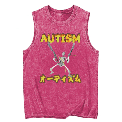 Tokyocanvas Autism Funny Skeleton Washed Tank