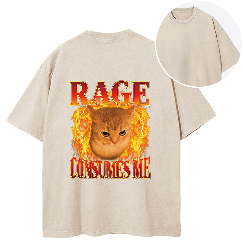 Tokyocanvas Rage Consumes Me Edgy Funny Cat Meme Back Washed T-Shirt