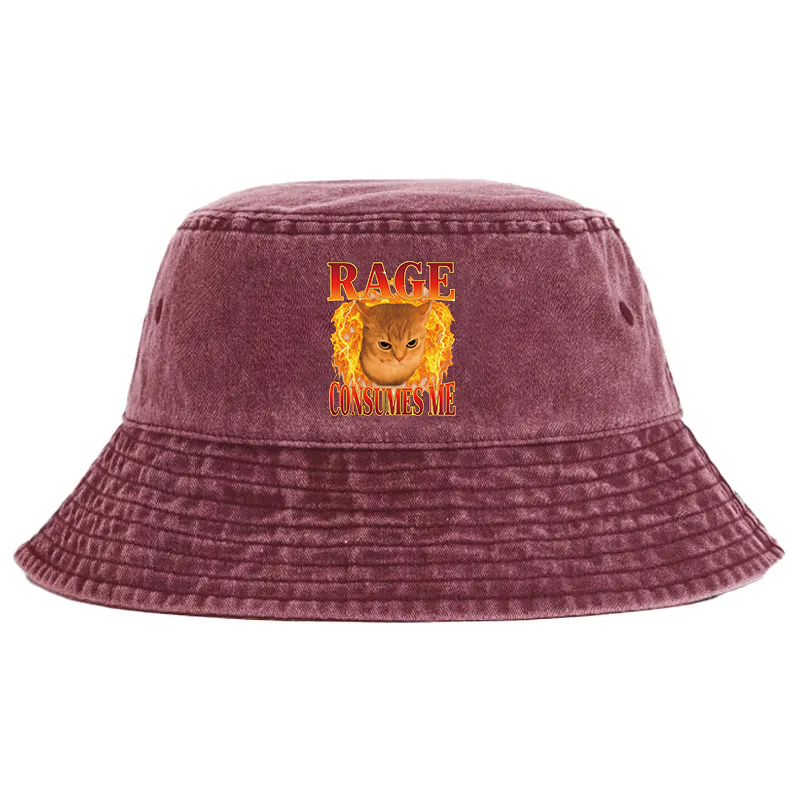 Tokyocanvas Rage Consumes Me Edgy Funny Cat Meme Washed Bucket Hat