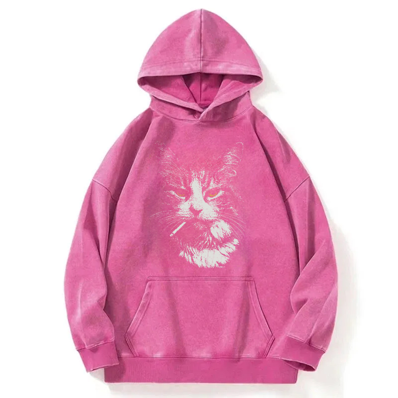 Tokyocanvas Cool Cat Smoking Washed Hoodie