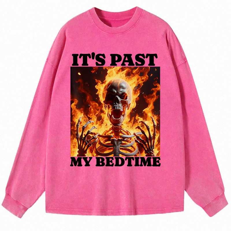 Tokyocanvas It's Past My Bedtime Funny Skeleton Meme Long Sleeve Washed T-Shirt
