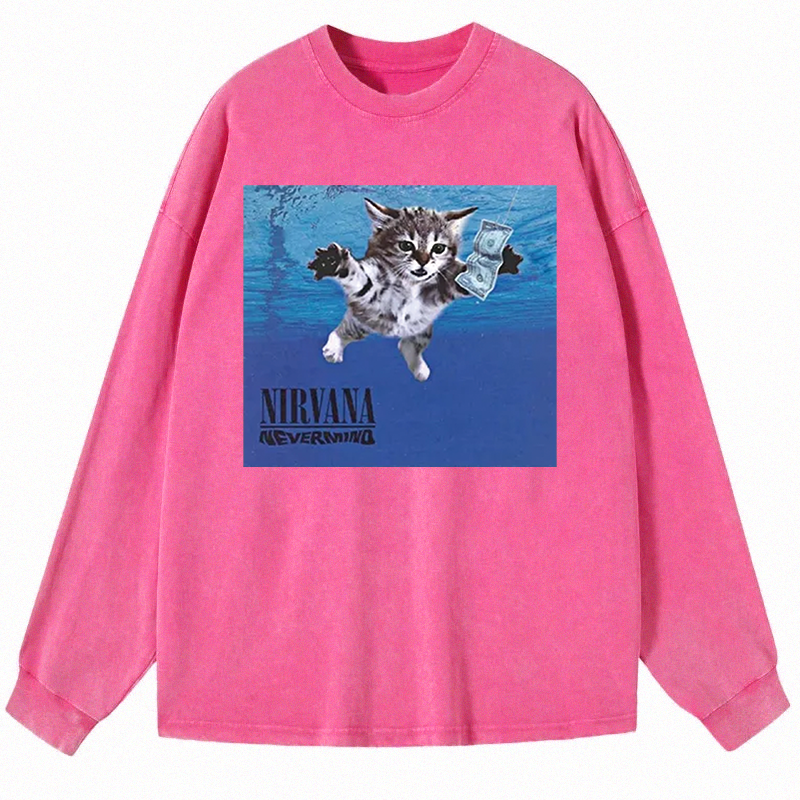 Tokyocanvas Nirvana Band Cat Long Sleeve Washed T-Shirt