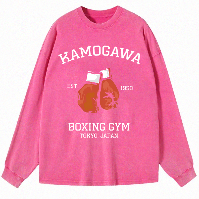 Tokyocanvas Retro Boxing Gloves Manga Anime Long Sleeve Washed T-Shirt