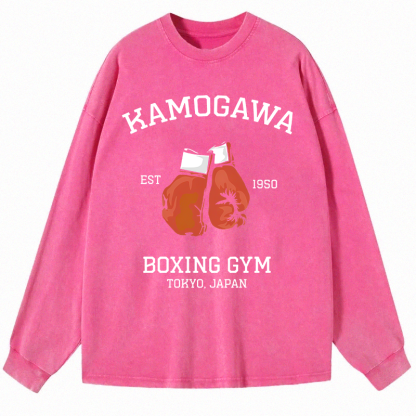 Tokyocanvas Retro Boxing Gloves Manga Anime Long Sleeve Washed T-Shirt