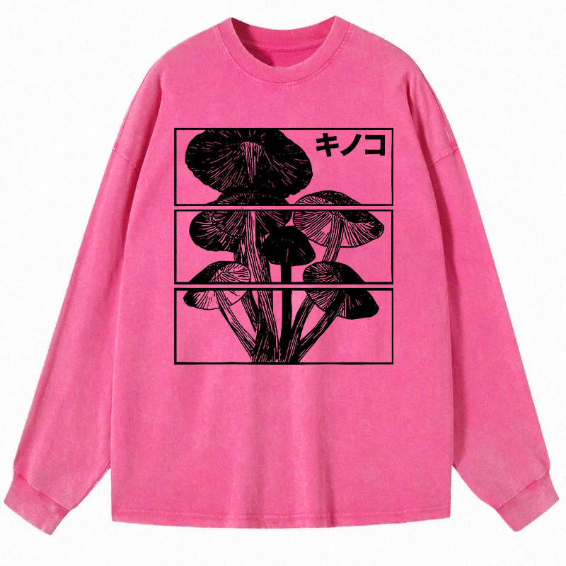 Tokyocanvas Japanese Mushrooms Long Sleeve Washed T-Shirt