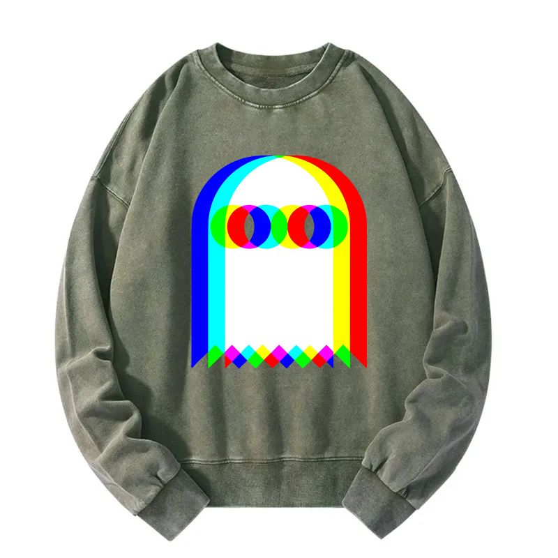 Tokyocanvas Halloween Psychedelic Ghosts Washed Sweatshirt