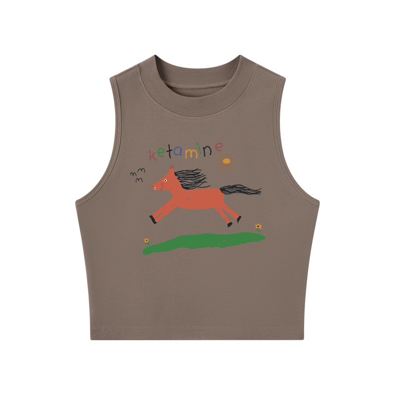 Tokyocanvas Ketamine Horse Funny Crew Neck Crop Top