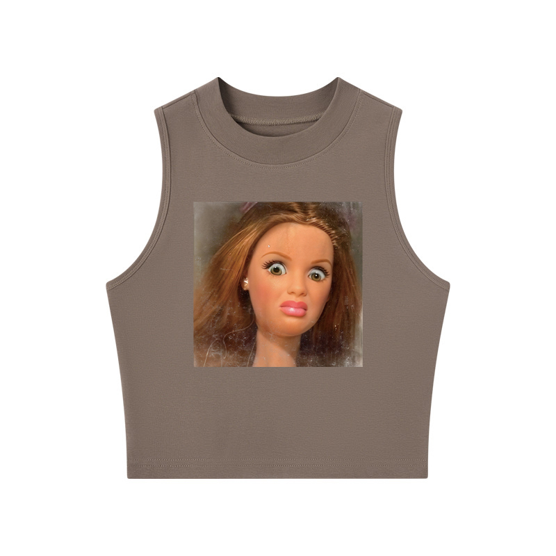 Tokyocanvas Funny Disgusting Doll face Meme Crew Neck Crop Top