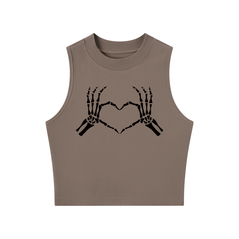 Tokyocanvas Skeleton Hands Heart Halloween Crew Neck Crop Top