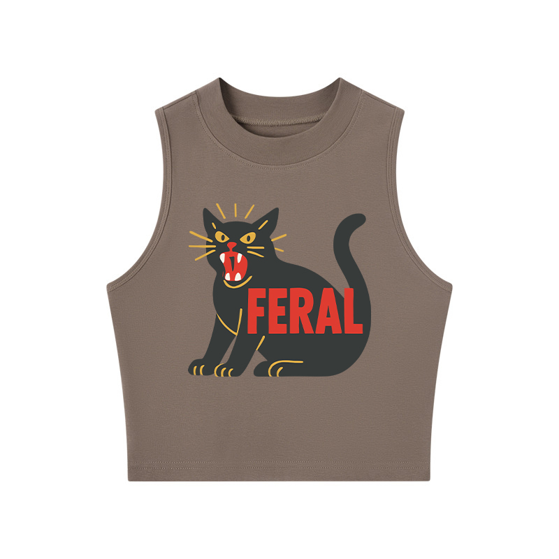 Tokyocanvas Feral Black Cat Crew Neck Crop Top