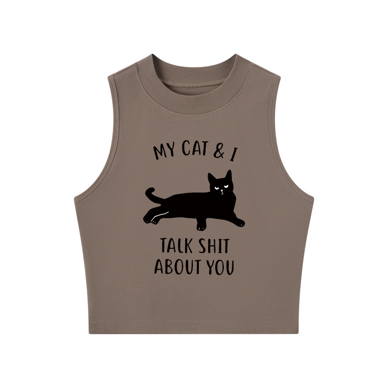Tokyocanvas My Cat And I Talk Sh*t About You Crew Neck Crop Top