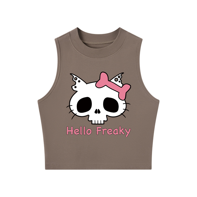 Tokyocanvas Hello Freaky Pink Fitted Crew Neck Crop Top