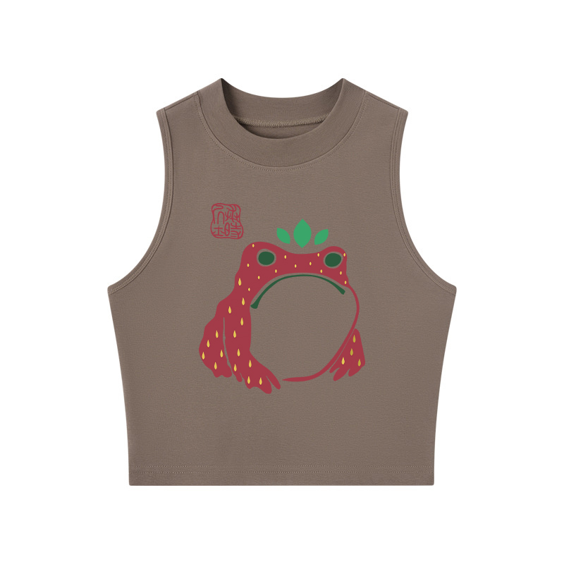 Tokyocanvas Strawberry Frog Crew Neck Crop Top