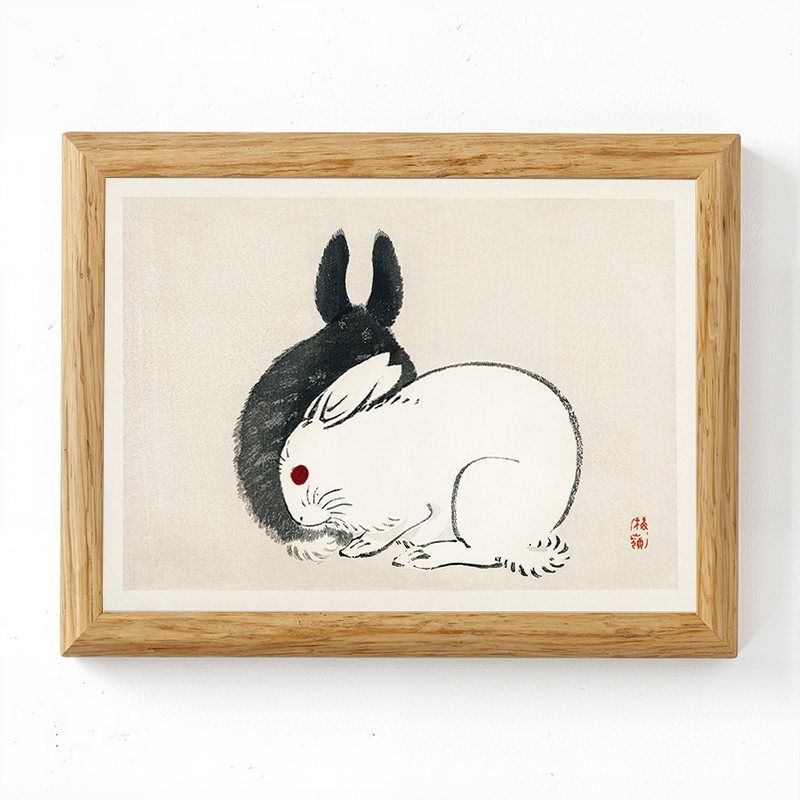 Tokyocanvas Black & White Rabbits Framed Art Print