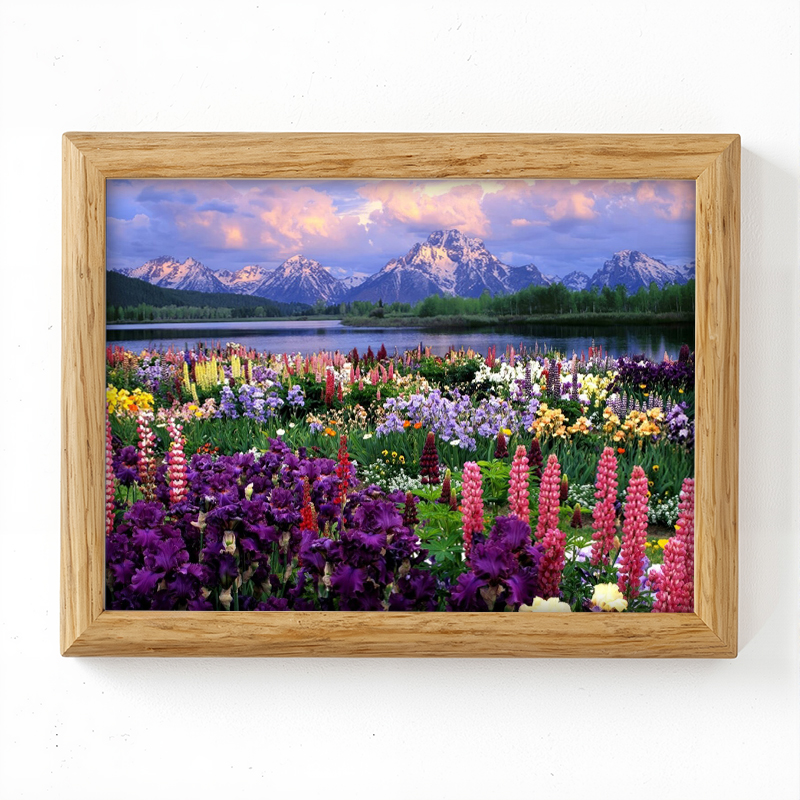 Tokyocanvas Wildflower Field Mountain Framed Art Print