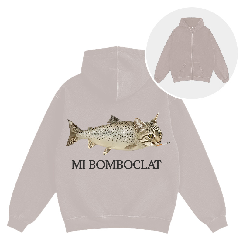 Tokyocanvas Bomboclat Fish Cat Meme Washed Zip Hoodie