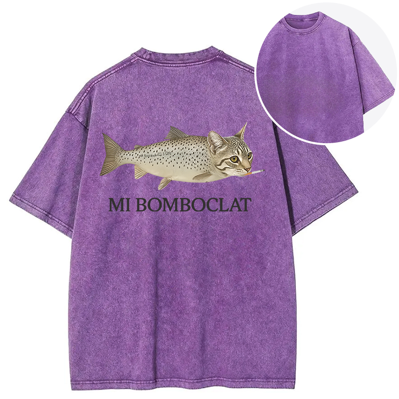 Tokyocanvas Bomboclat Fish Cat Meme Back Washed T-Shirt