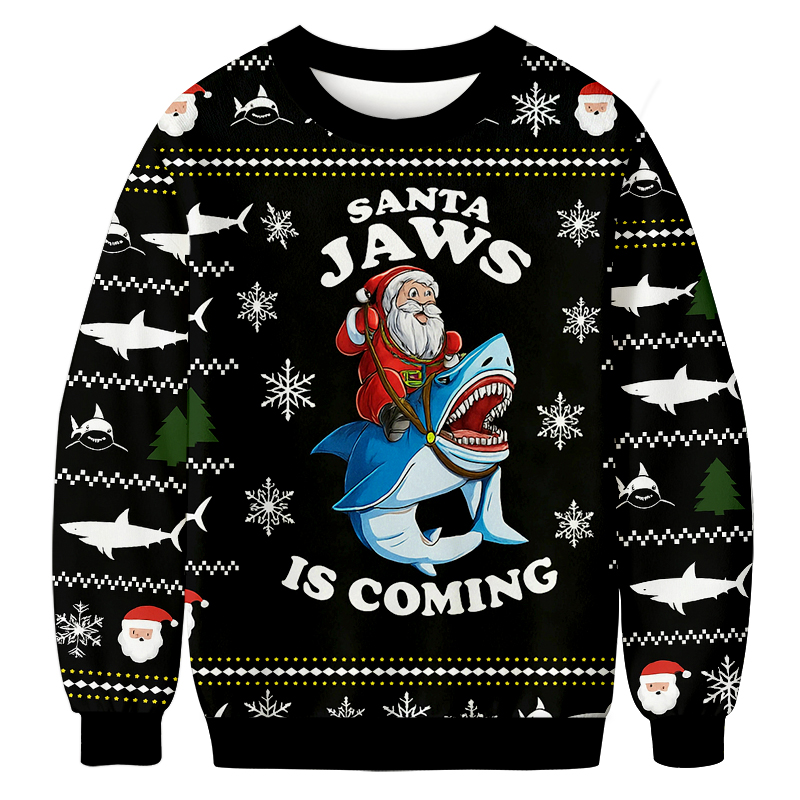 Tokyocanvas Santa Jaws Christmas Ugly Sweatshirts