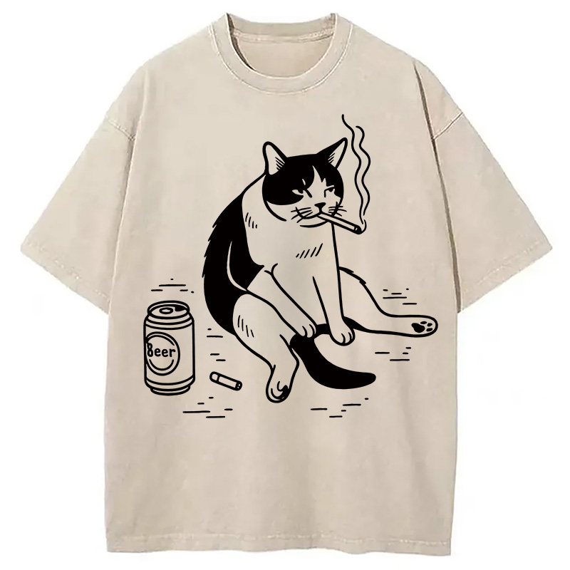 Tokyocanvas Cigarette Cat Washed T-Shirt