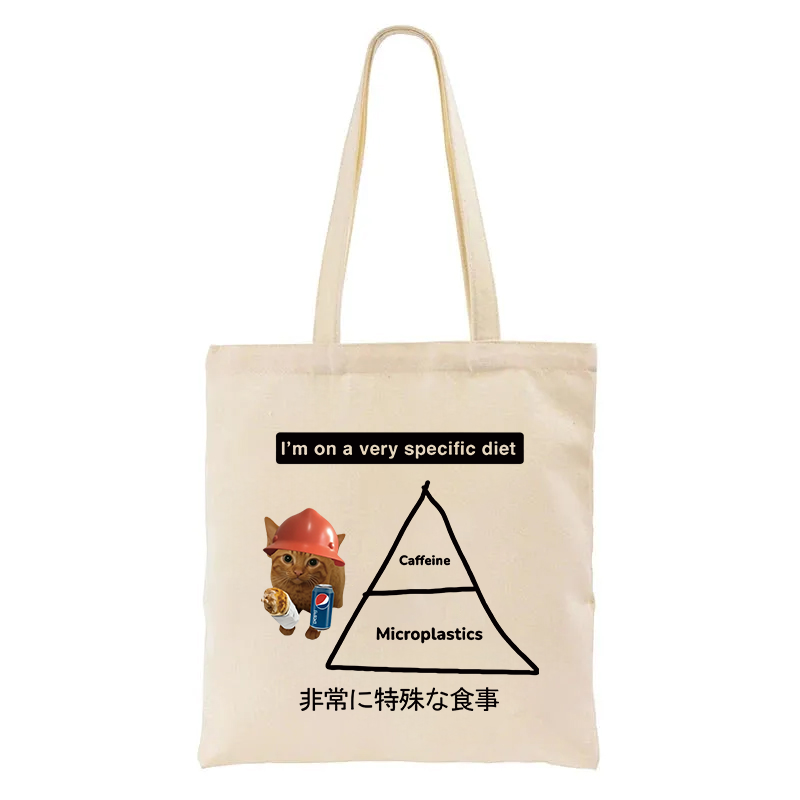 Tokyocanvas A Very Specific Diet Cat Meme Tote Bag