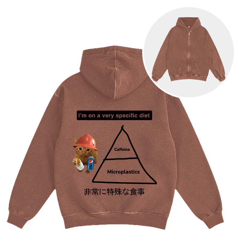 Tokyocanvas A Very Specific Diet Cat Meme Washed Zip Hoodie