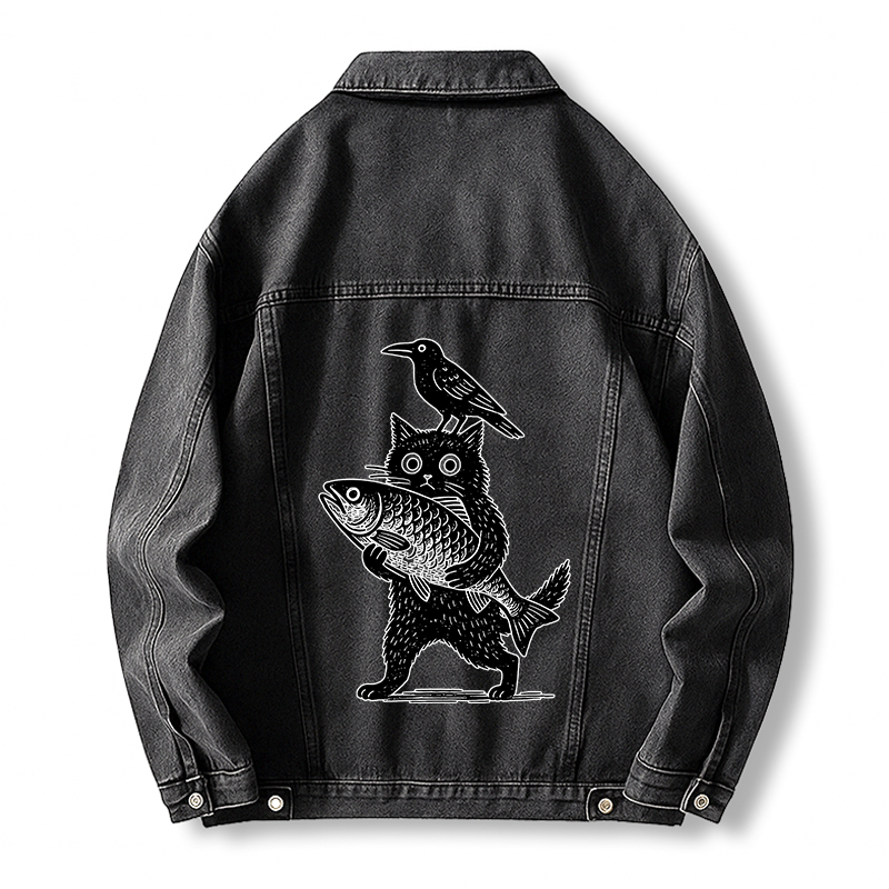 Tokyocanvas Black Animals Funny Jean Jackets