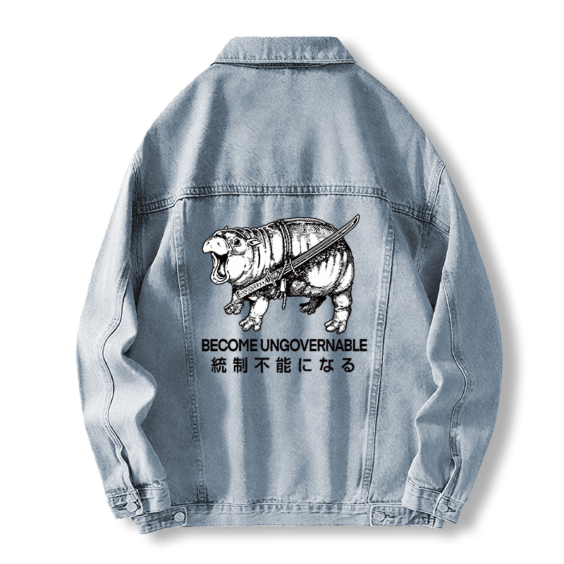 Tokyocanvas Moo Deng Carrying A Samurai Sword Jean Jackets