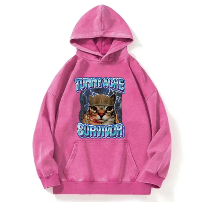 Tokyocanvas Tummy Ache Survivor Cat Meme Washed Hoodie