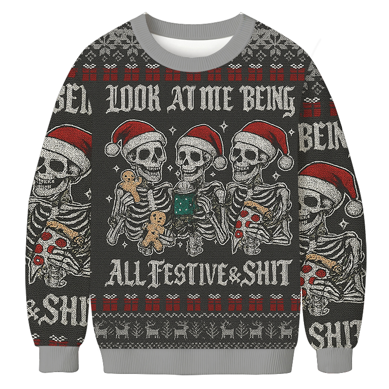 Tokyocanvas Look at Me Being Festive Skeleton Christmas Ugly Sweatshirt