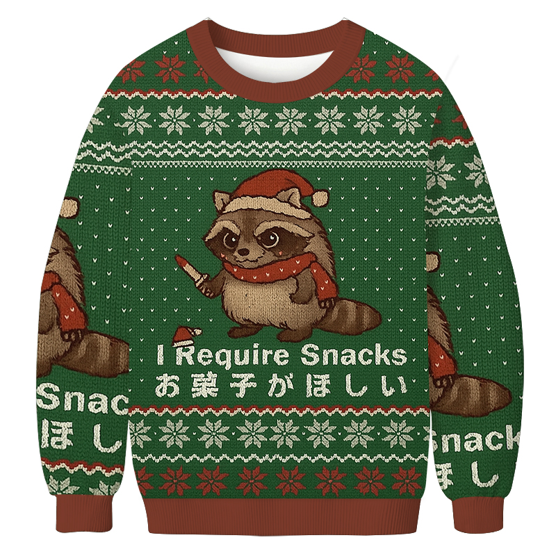 Tokyocanvas Raccoons Need Snacks Funny Christmas Ugly Sweatshirt
