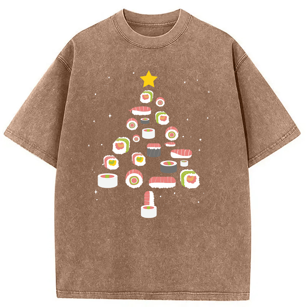 Tokyocanvas Sushi Christmas Tree Washed T-Shirt