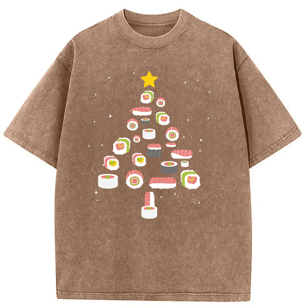 Tokyocanvas Sushi Christmas Tree Washed T-Shirt