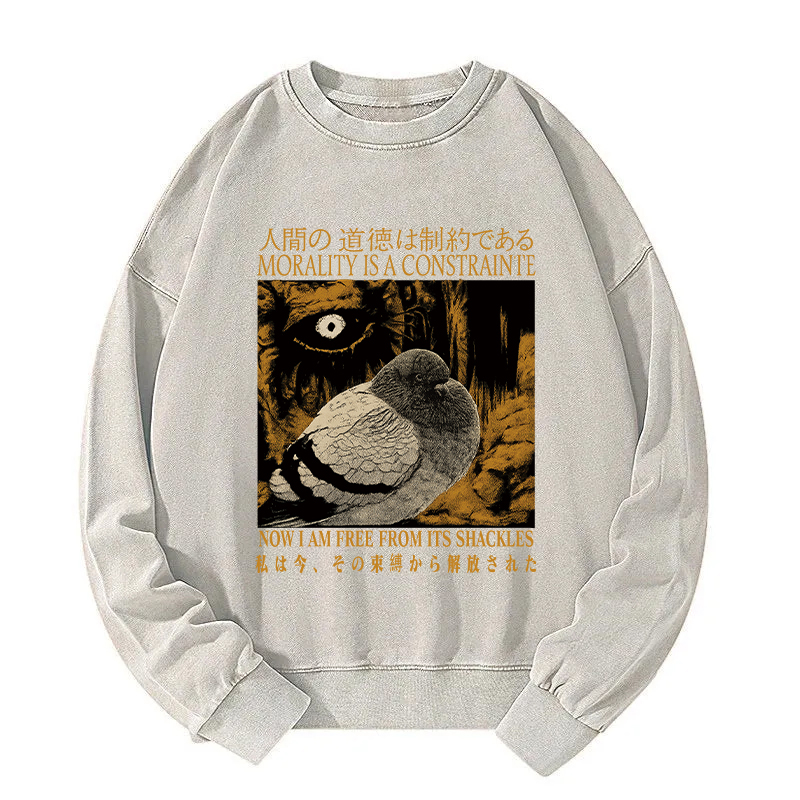 Tokyocanvas Morality is a Constraint Funny Pigeon  Washed Sweatshirt