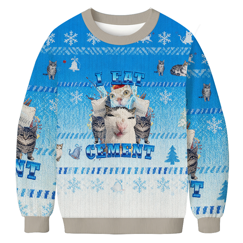 Tokyocanvas I Eat Cement Funny Cat Meme Christmas Ugly Sweatshirt