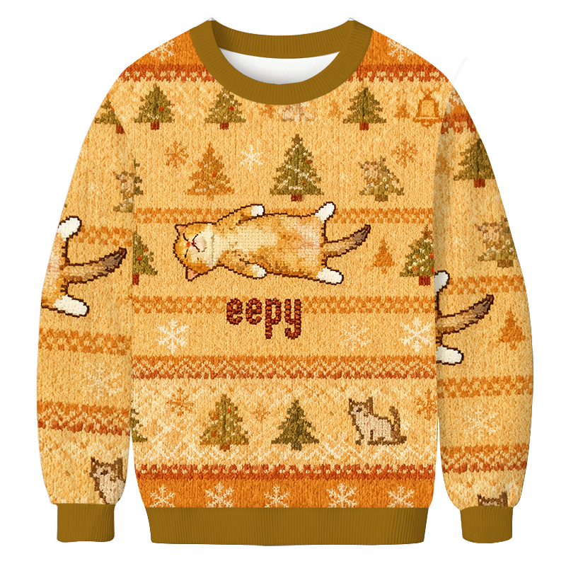Tokyocanvas Silly Sleepy Cat Meme Christmas Ugly Sweatshirt