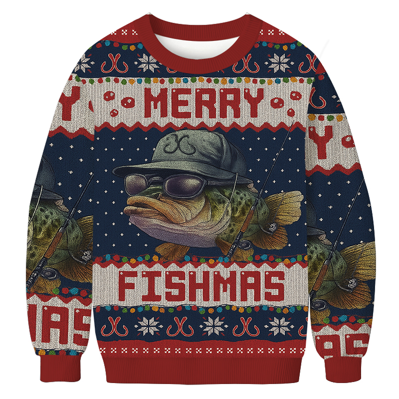 Tokyocanvas Merry Fishmas Christmas Ugly Sweatshirt