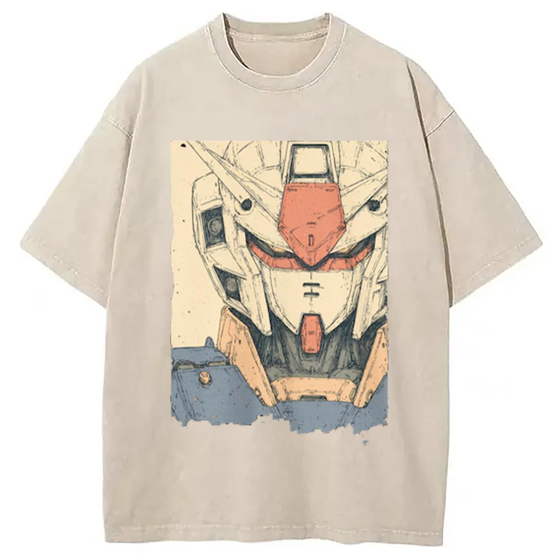Tokyocanvas Hand-Drawn Mecha Robot Washed T-Shirt