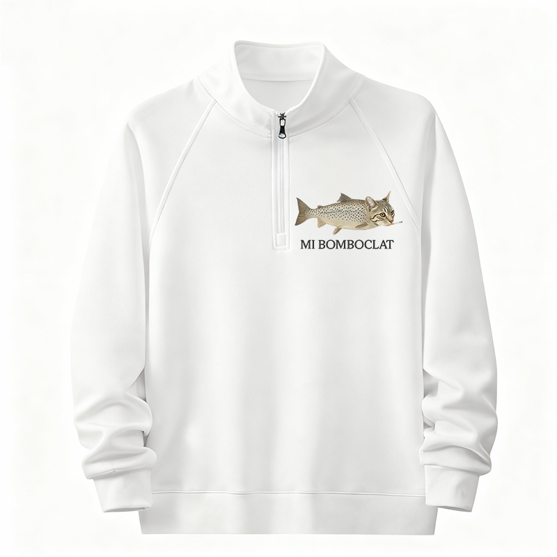 Tokyocanvas Bomboclat Fish Cat Meme Half-Zip Sweatshirt