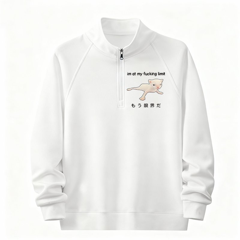 Tokyocanvas Cat Reaching Its Limit Half-Zip Sweatshirt