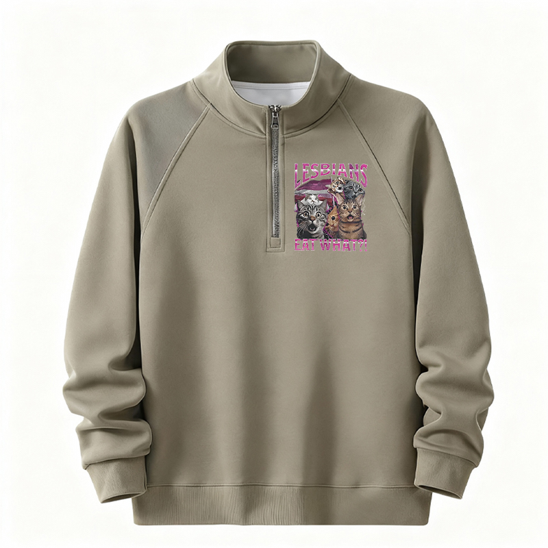 Tokyocanvas Lesbians Eat What?! Funny Half-Zip Sweatshirt