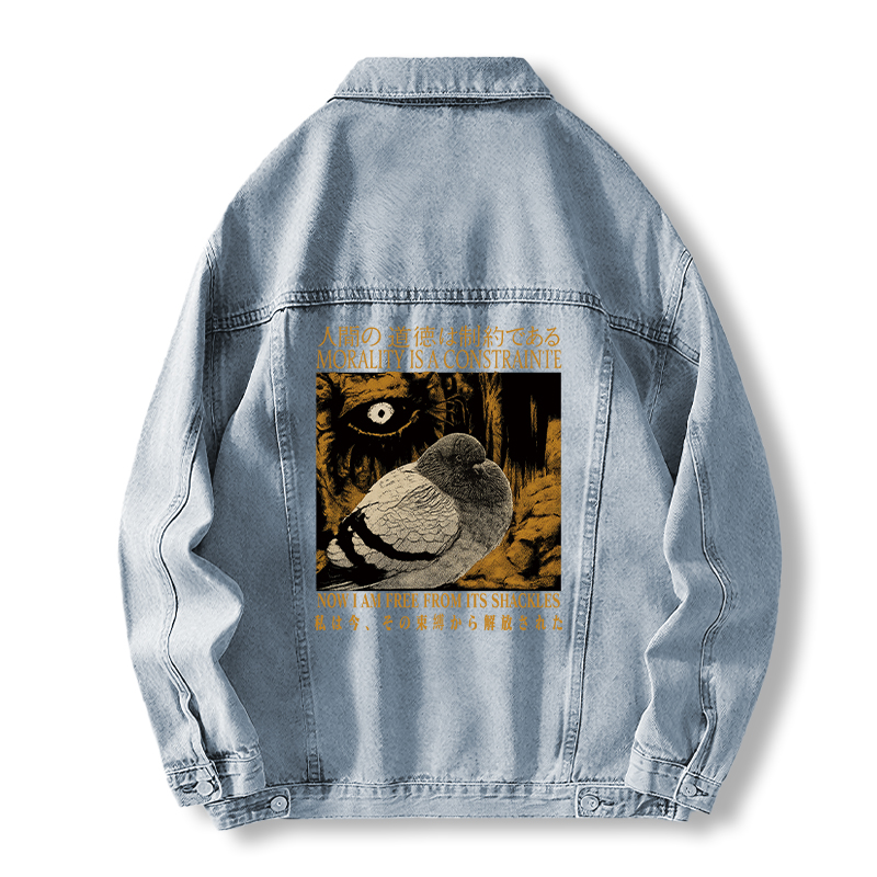 Tokyocanvas Morality is a Constraint Funny Pigeon  Jean Jackets