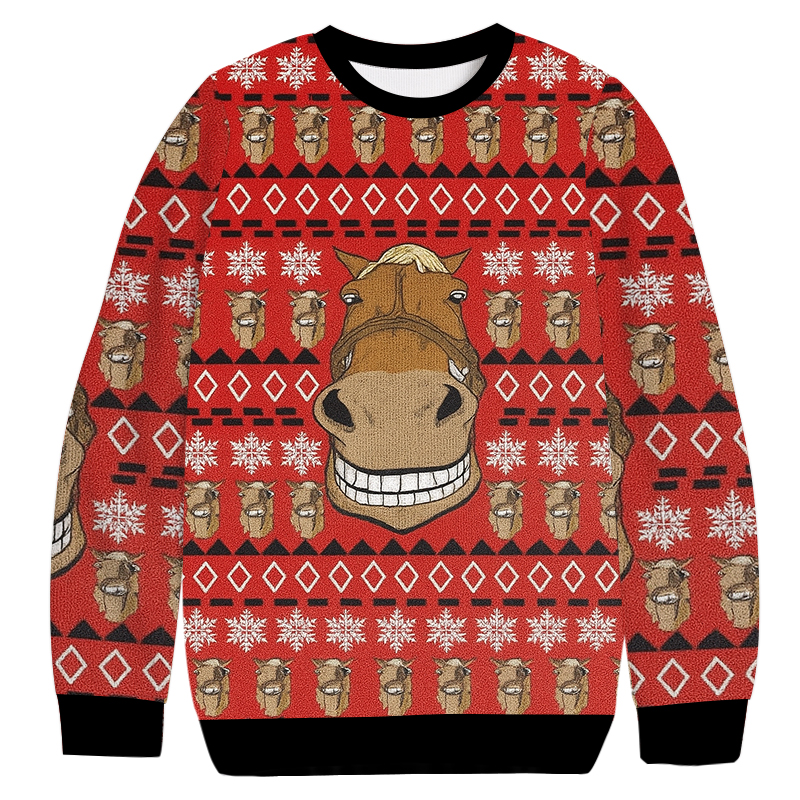 Tokyocanvas Funny Horse Meme Christmas Ugly Sweatshirt