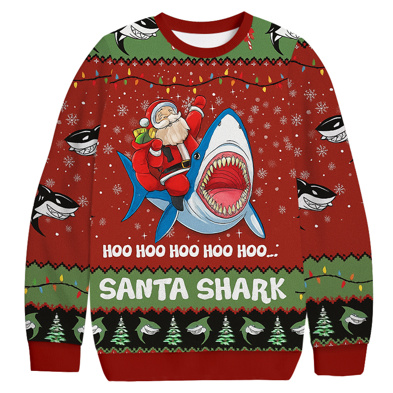 Tokyocanvas Santa Shark Hoo Hoo Hoo Christmas Ugly Sweatshirt