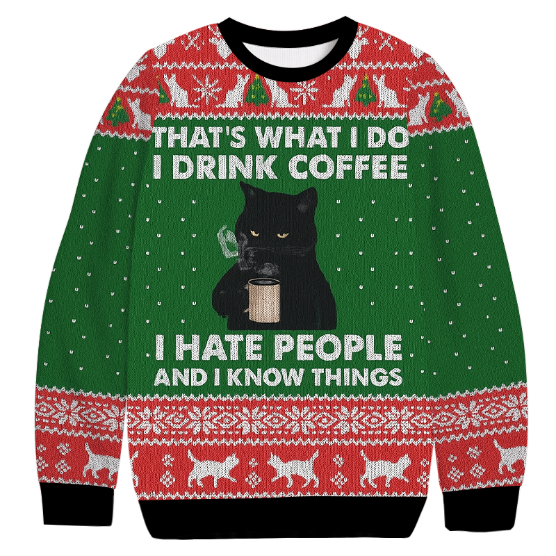 Tokyocanvas Black Cat Coffee Christmas Ugly Sweatshirt