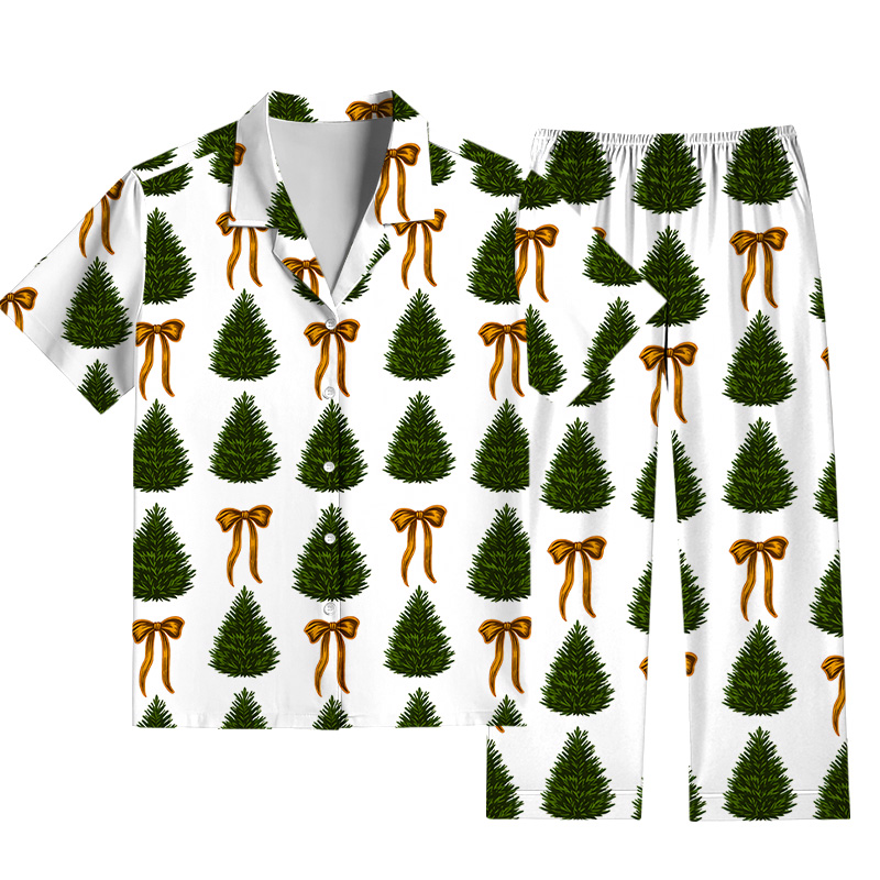 Tokyocanvas Christmas Tree Gold Bow Pajama Set