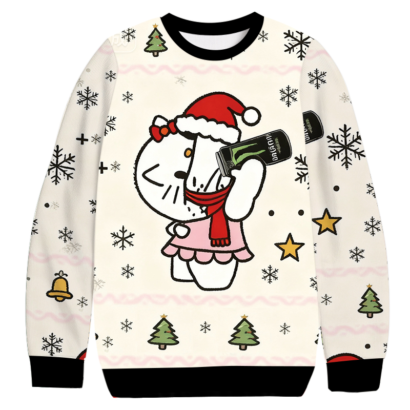 Tokyocanvas Kitty With Monster Energy Drink Christmas Ugly Sweatshirt